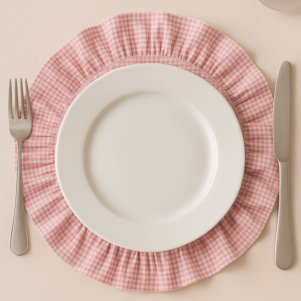 Pötikare Fırfırlı Pembe Dikdörtgen Amerikan Servis Homerest