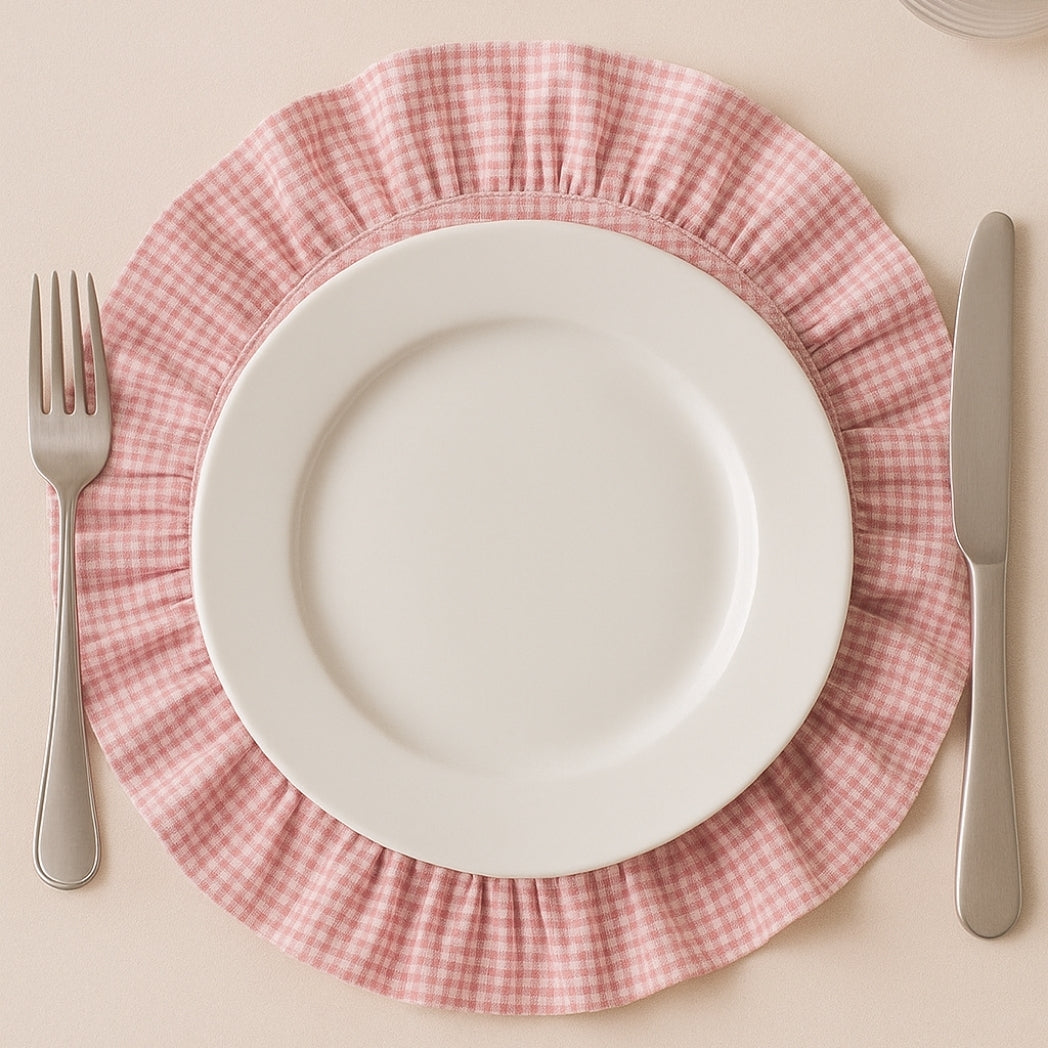 Pötikare Fırfırlı Pembe Dikdörtgen Amerikan Servis Homerest