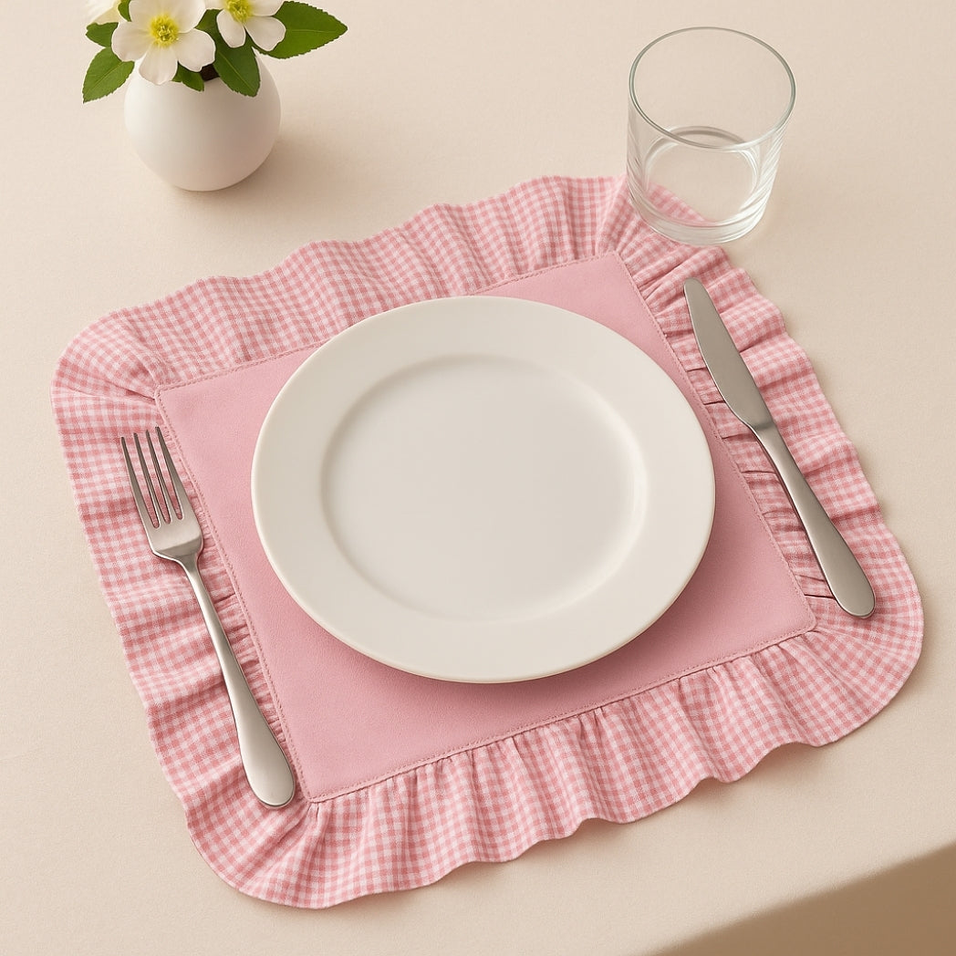 Pötikare Fırfırlı Pembe Dikdörtgen Amerikan Servis Homerest