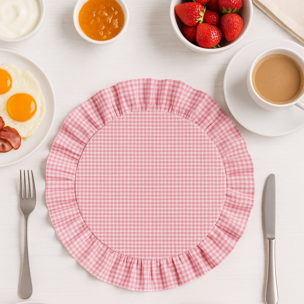 Pötikare Fırfırlı Pembe Dikdörtgen Amerikan Servis Homerest