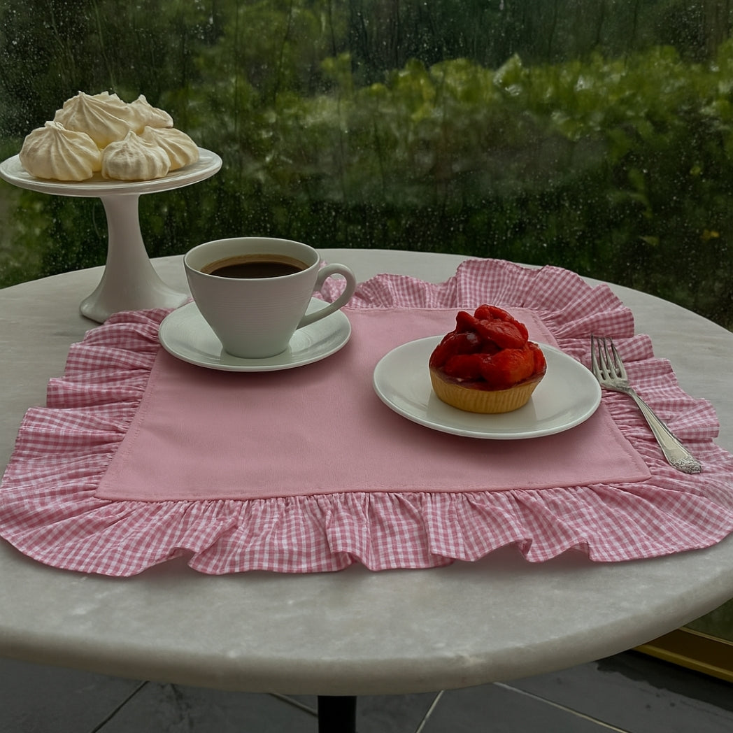 Pötikare Fırfırlı Pembe Dikdörtgen Amerikan Servis Homerest