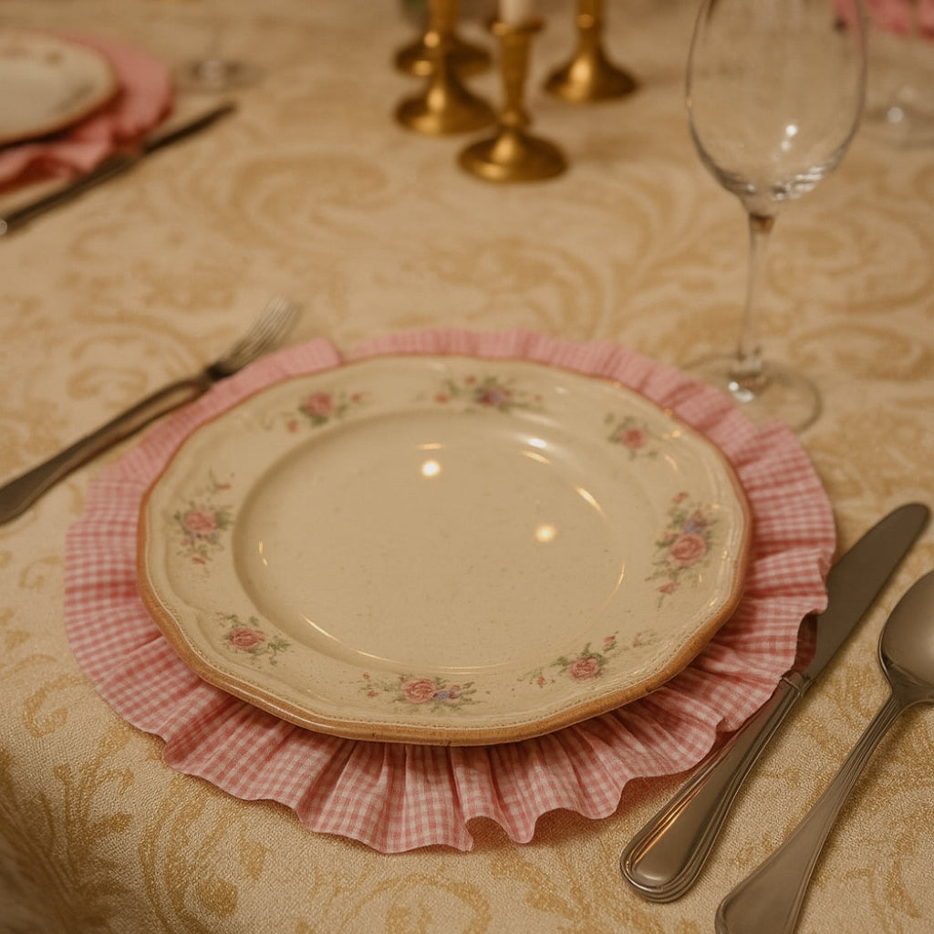 Pötikare Fırfırlı Pembe Dikdörtgen Amerikan Servis Homerest