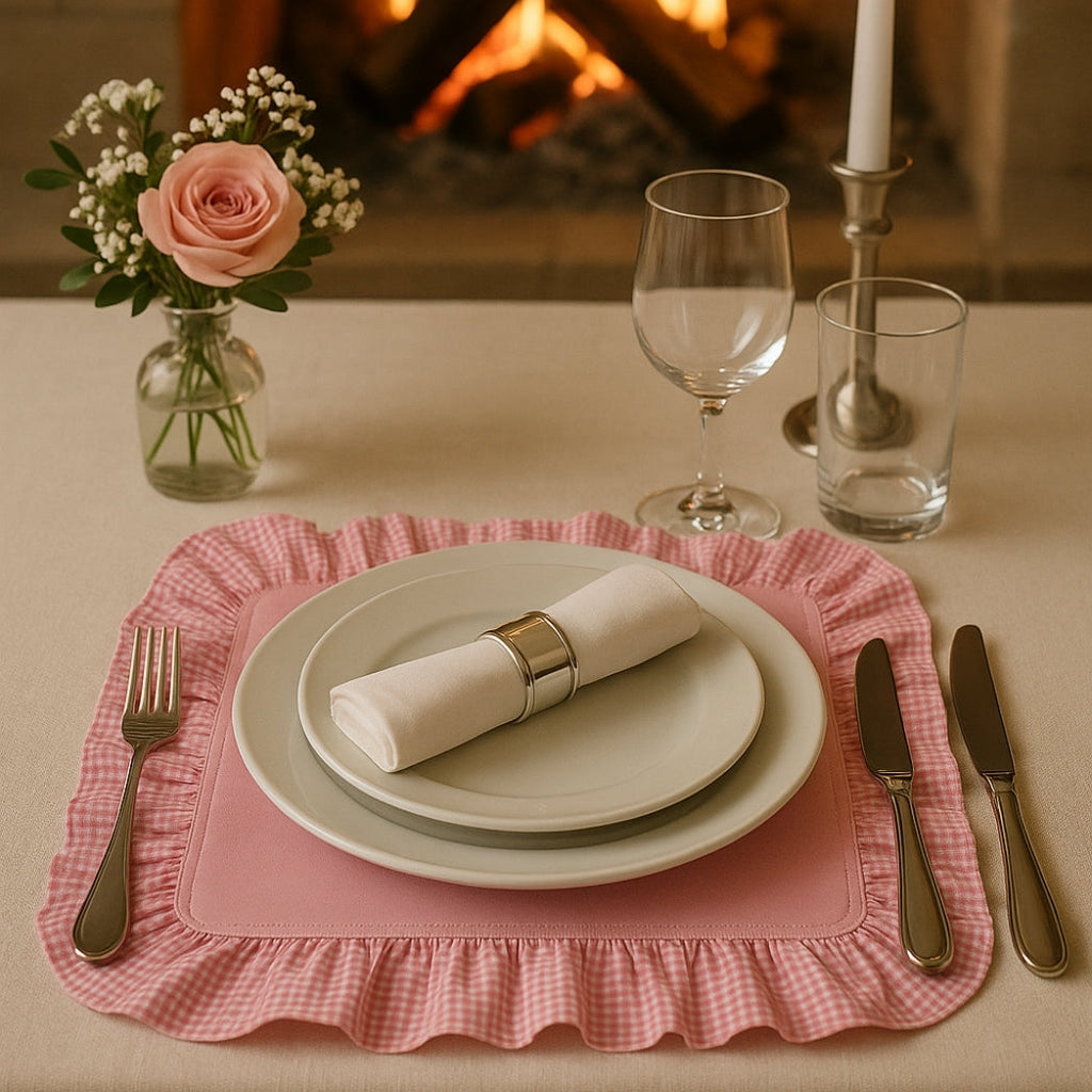 Pötikare Fırfırlı Pembe Dikdörtgen Amerikan Servis Homerest