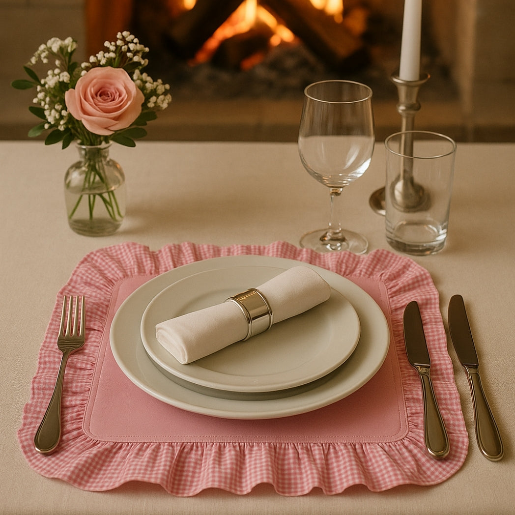 Pötikare Fırfırlı Pembe Dikdörtgen Amerikan Servis Homerest