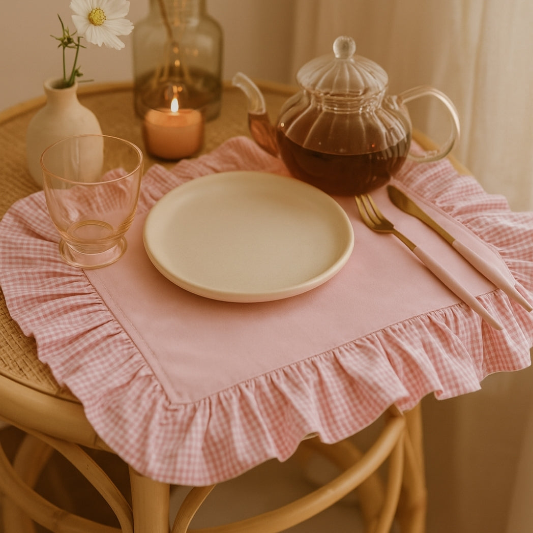 Pötikare Fırfırlı Pembe Dikdörtgen Amerikan Servis Homerest