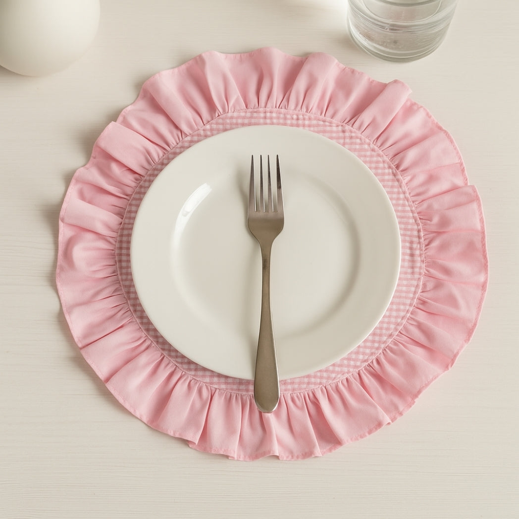 Pötikare Fırfırlı Pembe Yuvarlak Amerikan Servis Homerest
