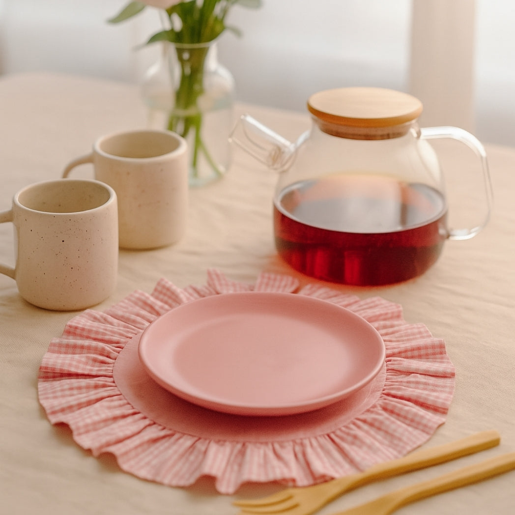 Pötikare Fırfırlı Pembe Yuvarlak Amerikan Servis Homerest