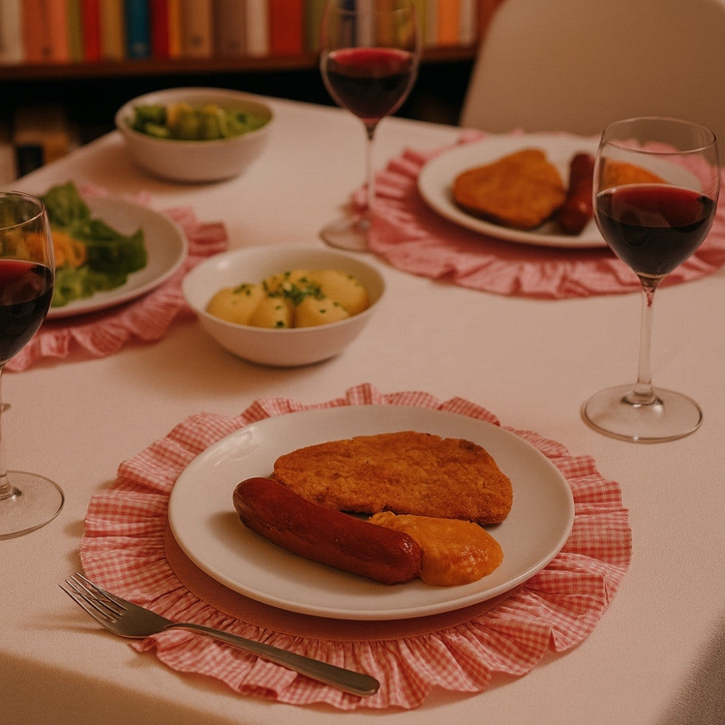 Pötikare Fırfırlı Pembe Yuvarlak Amerikan Servis Homerest