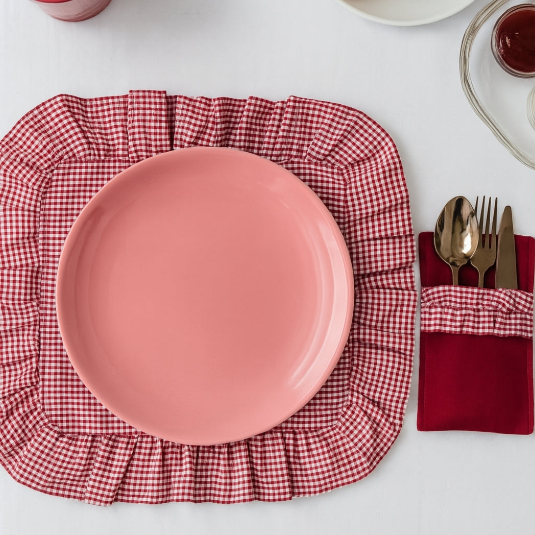 Pötikare Kaşıklıklı Kırmızı Dikdörtgen Amerikan Servis Homerest