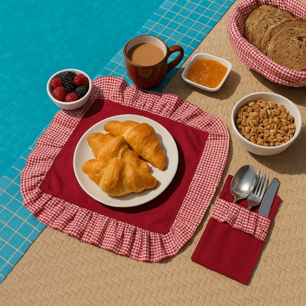 Pötikare Kaşıklıklı Kırmızı Dikdörtgen Amerikan Servis Homerest