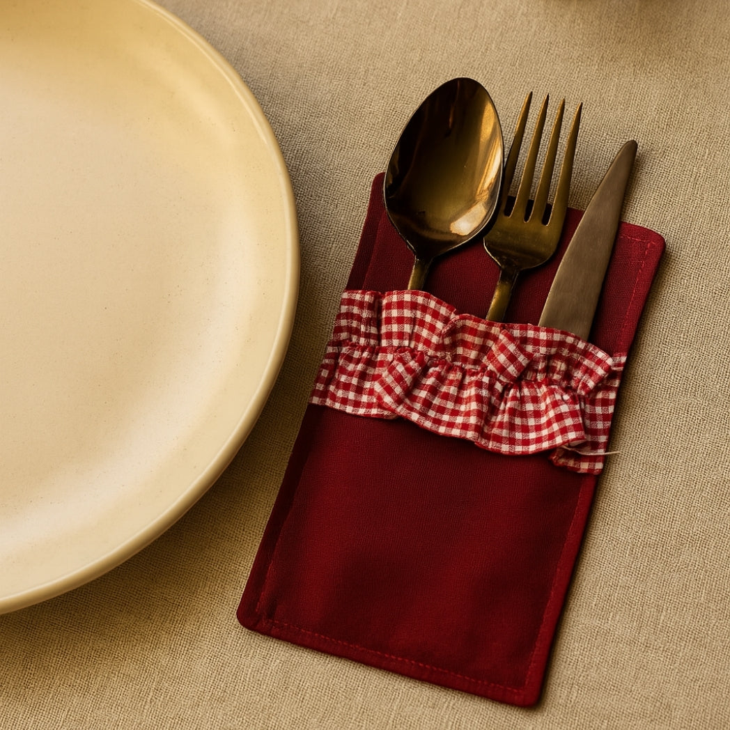 Pötikare Kaşıklıklı Kırmızı Dikdörtgen Amerikan Servis Homerest