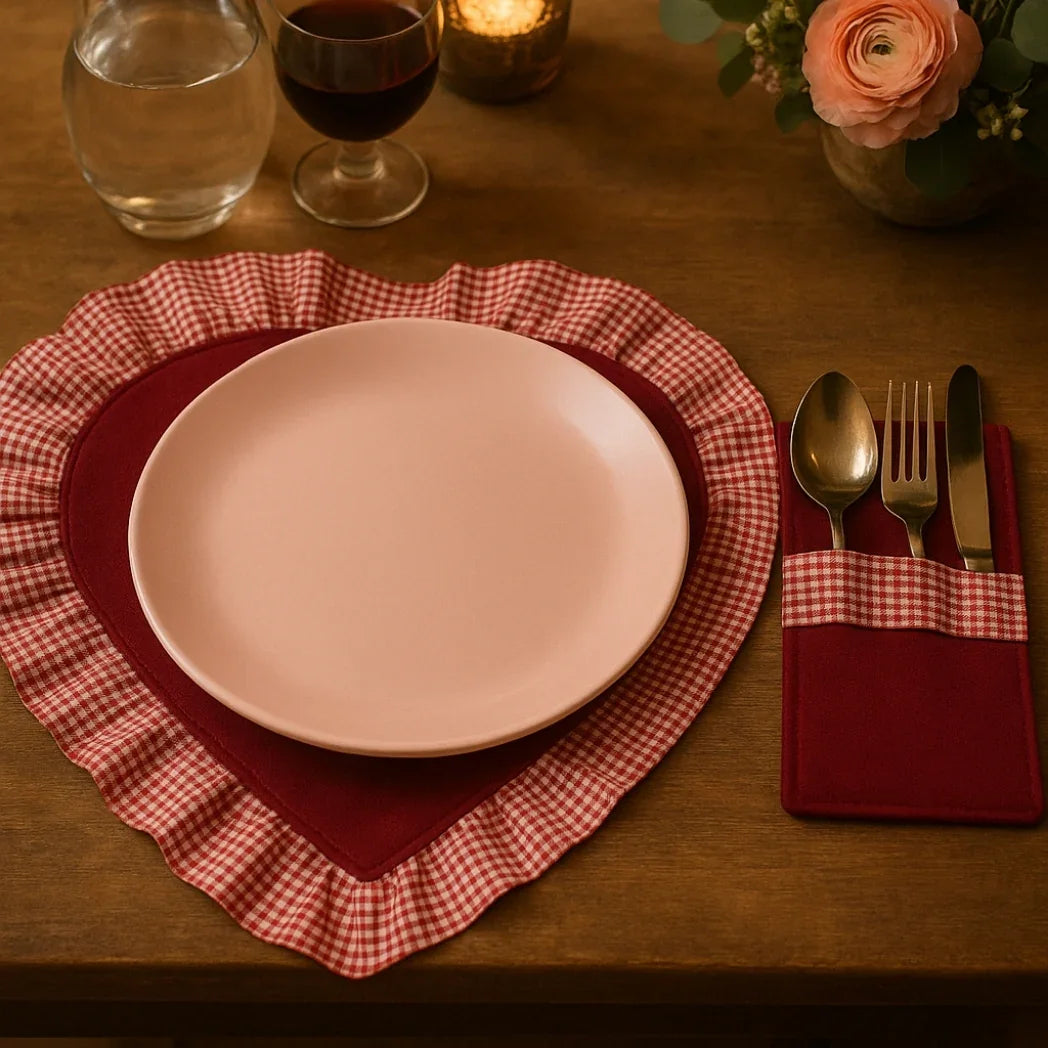 Pötikare Kaşıklıklı Kırmızı Kalp Amerikan Servis Seti Homerest