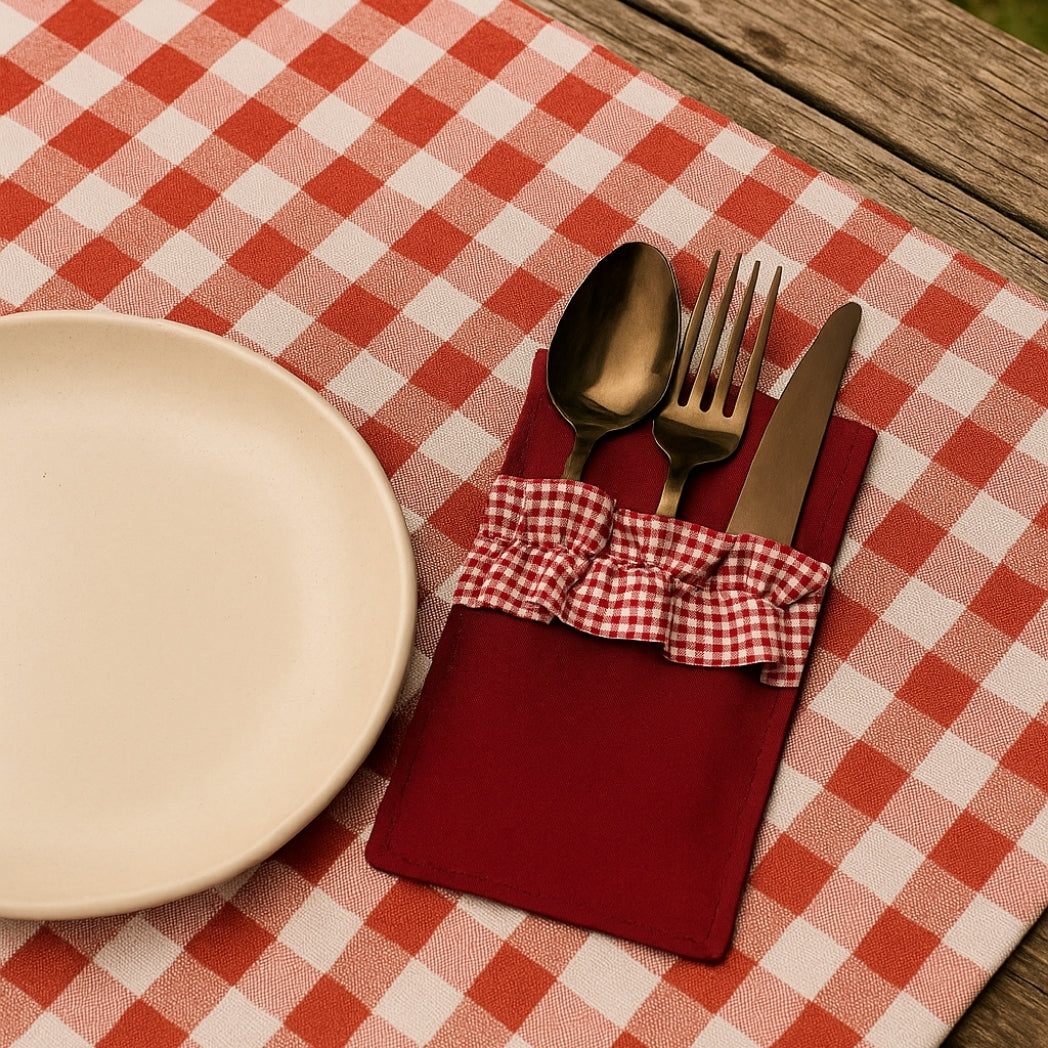 Kırmızı Kaşıklıklı Pötikare Yuvarlak Amerikan Servis Homerest