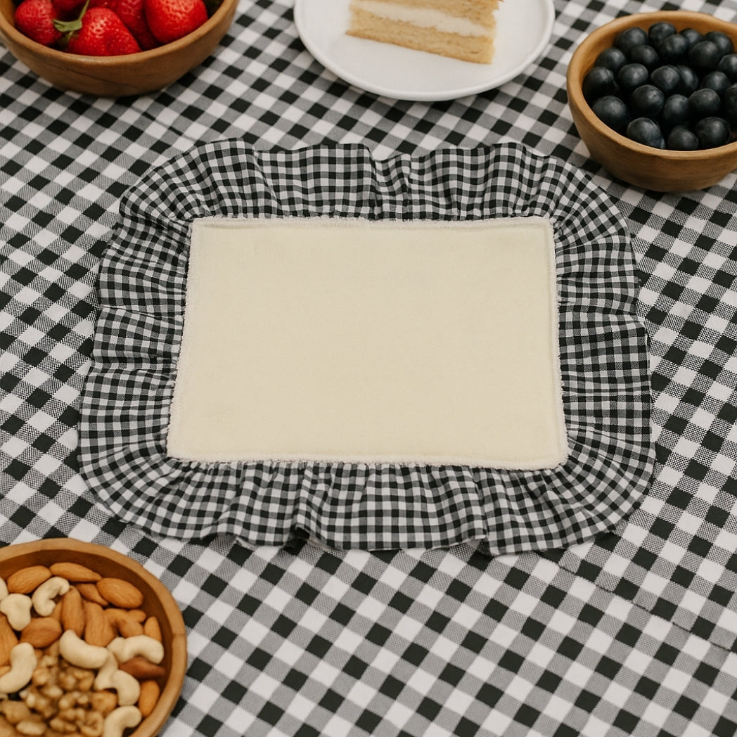 Siyah Pötikare Fırfırlı Ekru Dikdörtgen Amerikan Servis Homerest