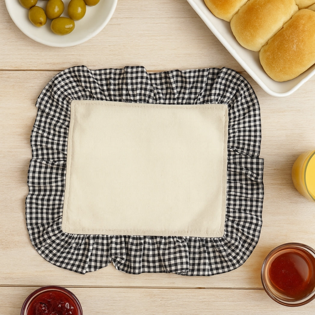 Siyah Pötikare Fırfırlı Ekru Dikdörtgen Amerikan Servis Homerest