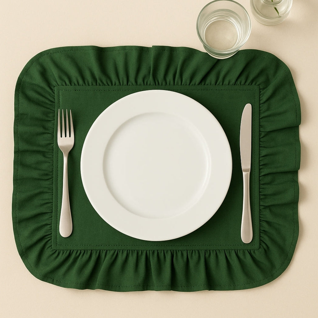 Yeşil Fırfırlı Dikdörtgen Amerikan Servis Homerest