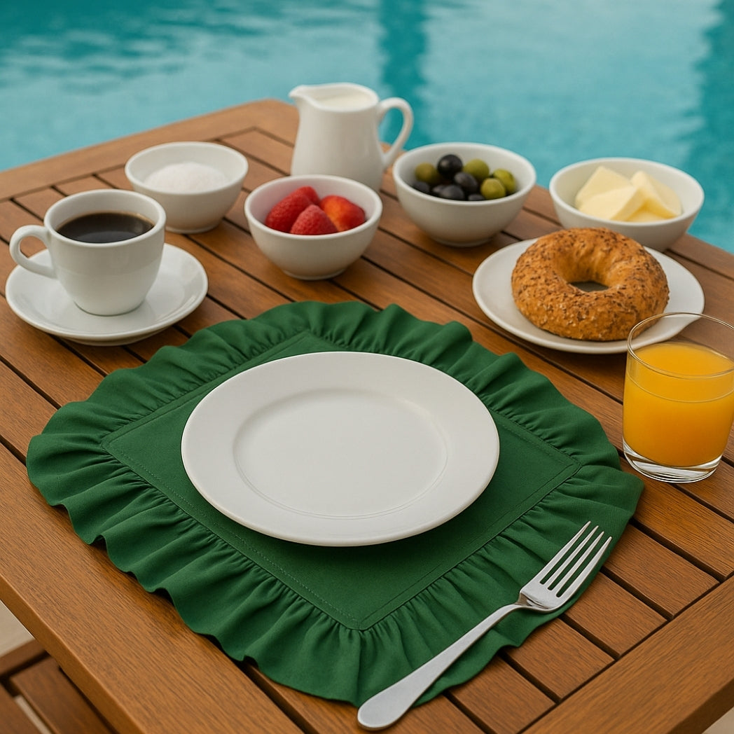 Yeşil Fırfırlı Dikdörtgen Amerikan Servis Homerest
