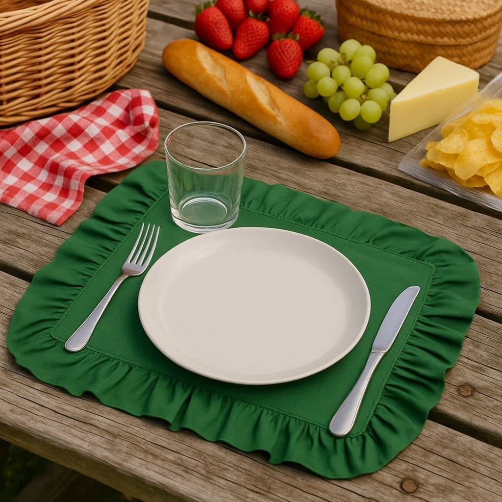 Yeşil Fırfırlı Dikdörtgen Amerikan Servis Homerest