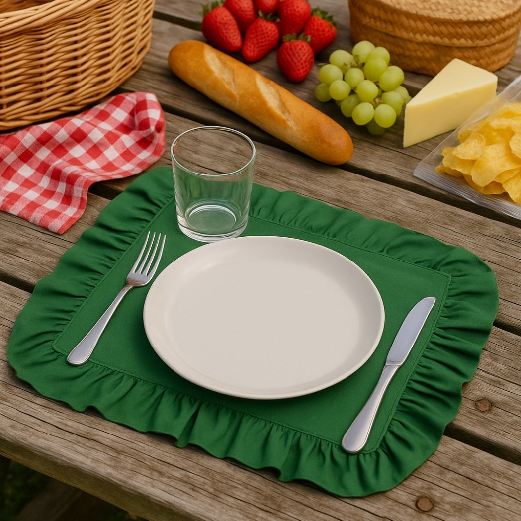 Yeşil Fırfırlı Dikdörtgen Amerikan Servis Homerest